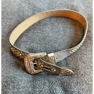 BB Simon Embellished Western Belt 32 Trojan Silver Sky/AB 380 Swarovski Crystals